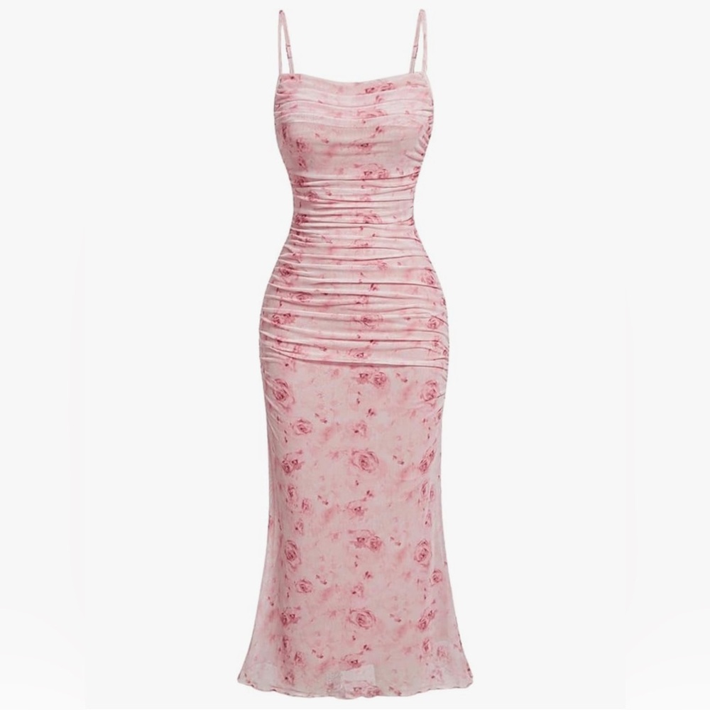 Elegant Pink Floral Maxi Dress